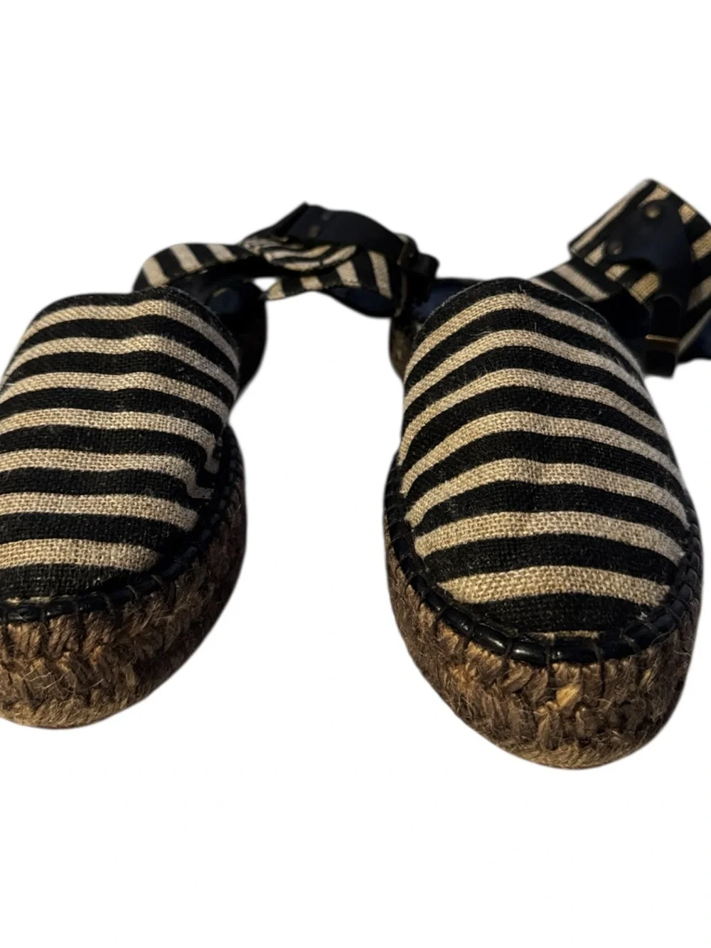 Free People Aurora Espadrille Striped Black White Sandals Sz 37/ US 7